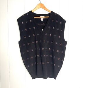 Vintage Windridge Black Knit Sweater Vest Geometric Pattern Size Large